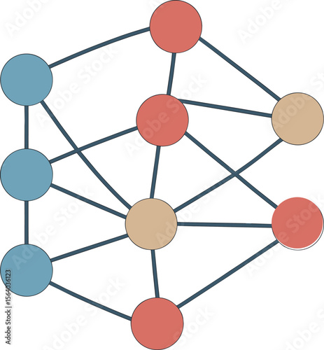 Neural Network or Connected Nodes Diagram Artificial Intelligence, Machine Learning, Deep Learning, Data Science, Technology, and Complex System Representation