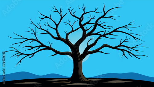 Vector art of a serene silhouette of trees reflecting in calm water creates a peaceful and idyllic natural scene, isolated on white background