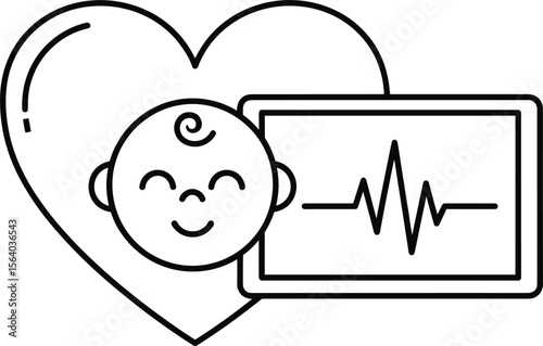 ute Baby with Healthy Heartbeat EKG Pulse Line Pediatric Cardiology, Newborn Health, Medical Care, Child Wellness, Healthcare Monitoring Icon