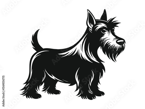 Scottish Terrier dog silhouette vector illustration, pet clipart, black and white animal shape