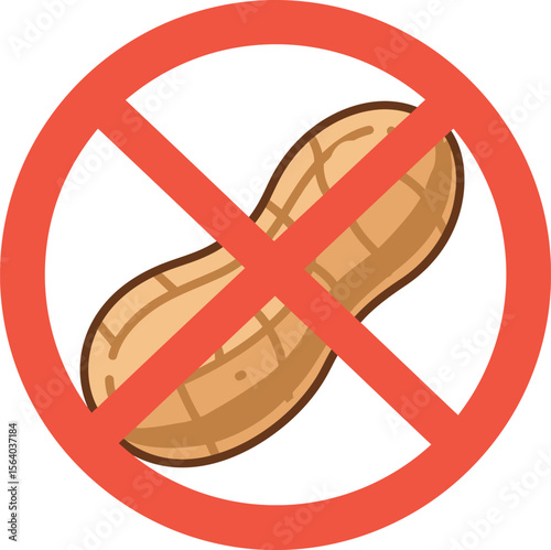 Illustration of a peanut with a red prohibition sign indicating no peanuts allowed vector illustration