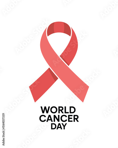World Cancer Day Illustration with Pink Awareness Ribbon Symbol, Support and Prevention.