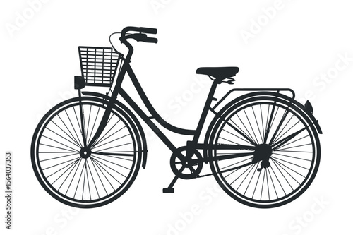 Classic Bicycle Silhouette with Front Basket and Rear Fender Simple black silhouette bicycle basket fenders bicycle bike silhouette illustration vector graphic vintage classic