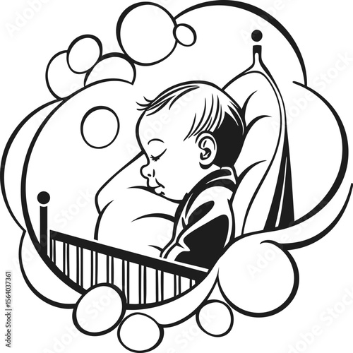 Charming vector illustration set featuring a peaceful newborn baby sleeping soundly perfect for baby shower invitations nursery decor and children s products