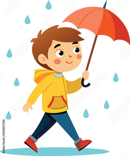 A boy walking with umbrella in rainy days, man with umbrella ,little boy with umbrella