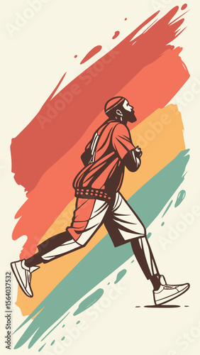Running man silhouetted against retro pastel background for modern graphic designs