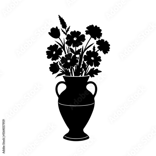 Black Vase with flowers silhouette icon vector flat design on white background