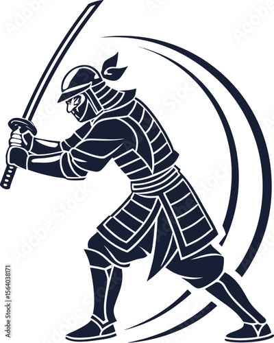 Dynamic silhouette of a samurai warrior in a strong defensive stance ready for battle japanese martial arts illustration