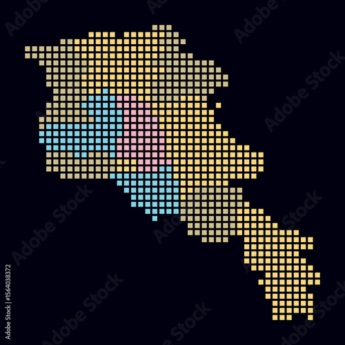 Armenia dotted map. Digital style map of the country on dark background. Armenia shape with square dots. Colored dots style. Large size squares. Amazing vector illustration.