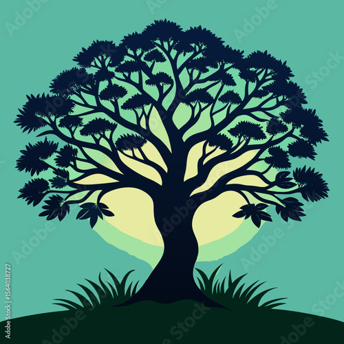 Stylized silhouette of a majestic tree against a gradient sky