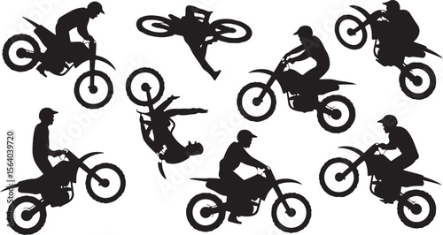Silhouette of Motocross Riders Vector Illustration