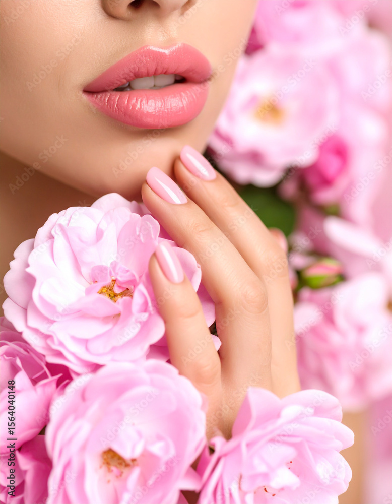 Pink nail manicure ,face makeup Pink nail manicure ,face makeup
