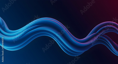 Abstract fluid wave shapes in metallic blue on dark gradient background. AI