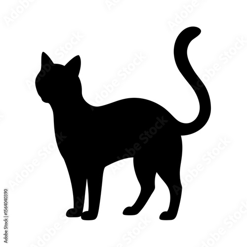 Black silhouette of a cat sitting on a white background Vector illustration