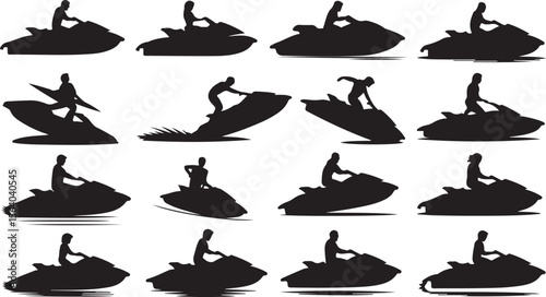 Silhouette of Jet Ski Riders Vector Illustration