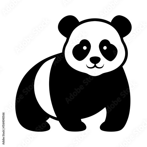 Black silhouette of a panda sitting on a white background Vector illustration
