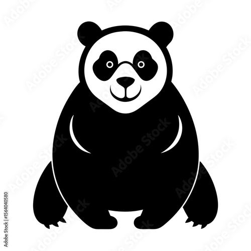 Black silhouette of a panda sitting on a white background Vector illustration