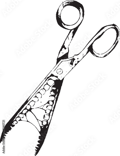 vector clip art scissors trim tooth cut drawing linocut horror style