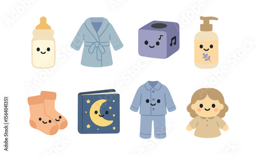 Adorable bedtime essentials for kids: milk bottle, pajamas, music cube, and more