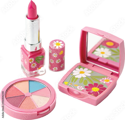 Makeup accessories and beauty set with brushes lipstick and eyeshadow