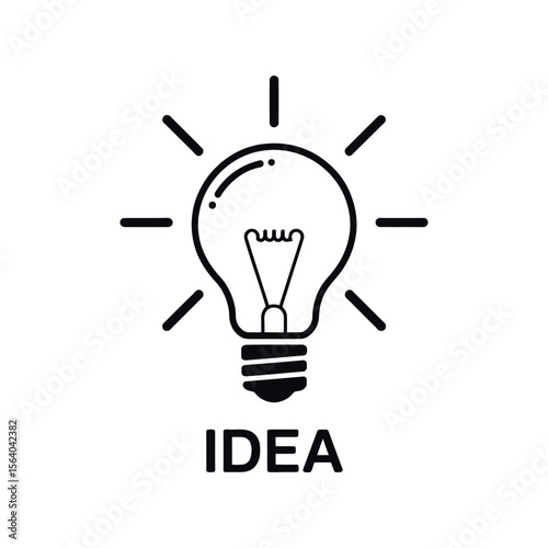 Simple Black and White Lightbulb Icon Representing an Idea stylized lightbulb graphic with the word IDEA below lightbulb idea innovation inspiration solution creativity