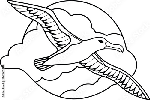 Seabird soaring through clouds albatross flying