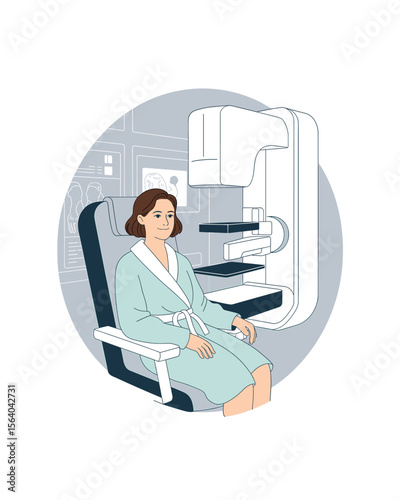 Woman undergoing mammogram screening: Breast cancer awareness, early detection, and preventive healthcare for women's health.