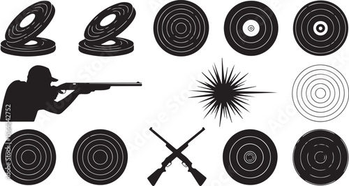 Silhouette of Shooting Targets and Rifles Vector Illustration