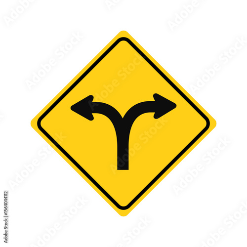 Fork in the Road Sign - Warning Diamond Traffic Split & Turn Left/Right Vector


