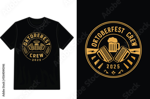 Oktoberfest Crew 2025 T Shirt Design with Beer Mugs and Accordions