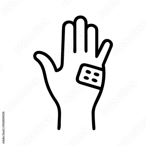 Hand with plaster (band-aid) — wound care icon, transparent background
