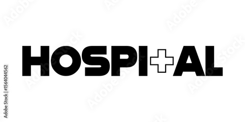 Bold hospital logo with a medical cross integrated, emphasizing healthcare and professionalism. Perfect for representing medical institutions, healthcare branding, and professional medical services.