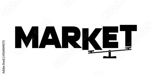 A stylized representation of the word 'market' creatively crafted with a balance scale. Symbolizing economic equilibrium, trade, business, and financial dynamics.