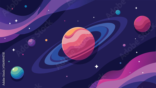 Vibrant space illustration featuring colorful planets stars and cosmic background