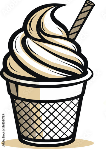 Creamy soft serve with wafer stick ice cream cone