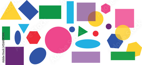 Colorful  geometric shapes, including circles, triangles, squares, oval, rectangle collection diagram element for education and business, customizing and organizing content. vector illustration