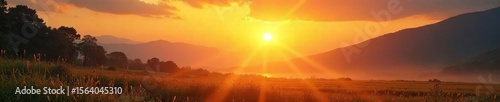 Golden Sunrise Illuminates Tranquil Landscape Spiritual Enlightenment, Inner Peace, and Abundance