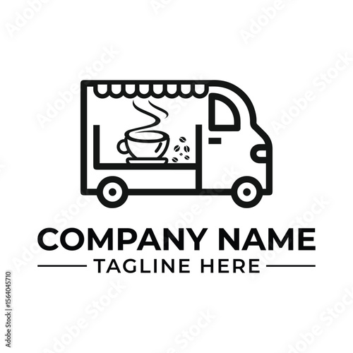 Coffee Truck Logo Design with Cup and Beans Mobile Cafe Business Branding