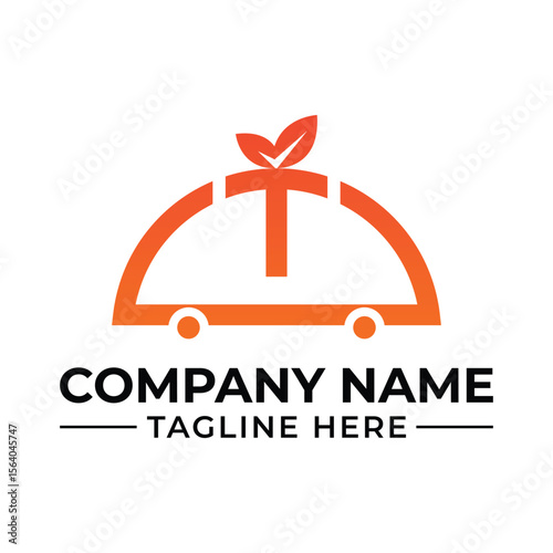 Modern and Minimalist Food Delivery Service Logo Design with a Symbolic Tray and Leaf Accent for Freshness