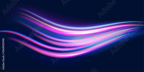 Panoramic high-speed technology concept with abstract light trails and glowing neon colors in blue, yellow, and orange, representing the rapid motion and energy in a futuristic environment.