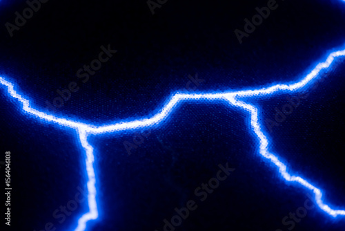 Vibrant electric blue lightning bolts illuminate a dark background, creating a striking contrast. The vivid energy and dynamic lines evoke a sense of power and intensity