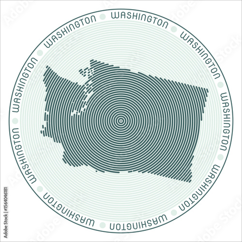 Washington round logo design. State shape build of rings. Washington text around the state. Vector Illustration.