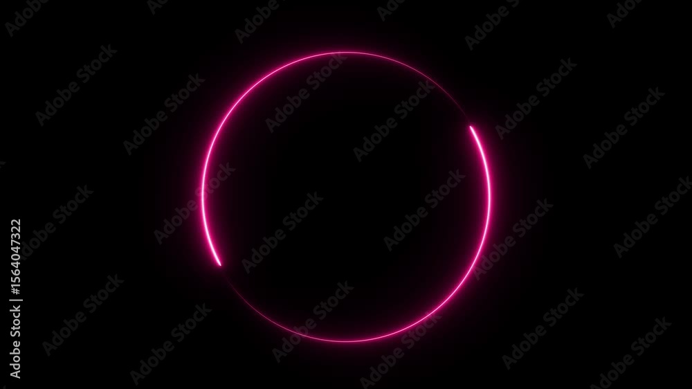 Neon Glowing frame circle loading icon animation on black background. Bright glowing colorful  neon circle animation. 