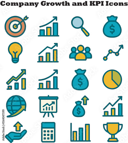 Company Growth and Key Performance Indicator Icons Set