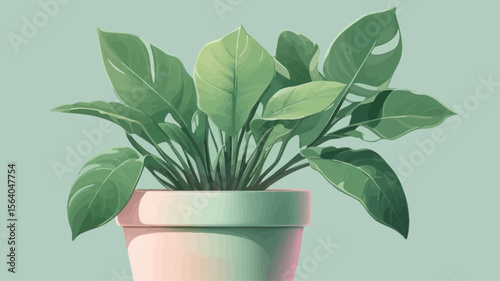 Cute houseplant in a pot — simple shape, soft green and pastel colors 2