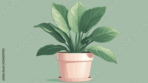 : Cute houseplant in a pot — simple shape, soft green and pastel colors