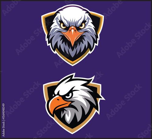 Eagle Head Mascot Logo Design for Esports Gaming Team - Shield Emblem Vector Set