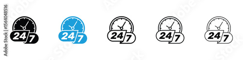 24 7 icon in Editable stroke and solid flat vector pack