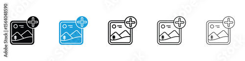 Add photos icon in Editable stroke and solid flat vector pack
