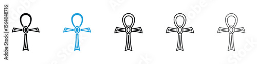 Ankh icon in Editable stroke and solid flat vector pack